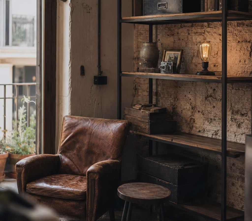 Estilo industrial en casa con muebles de segunda mano y piezas recuperadas
