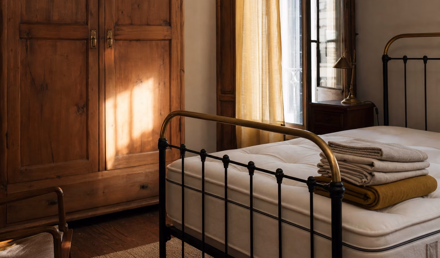 Dormitorio amueblado con muebles de segunda mano de madera